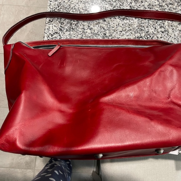 J. Jill Red Leather Weekender Travel Bag - Used - Picture 6 of 8